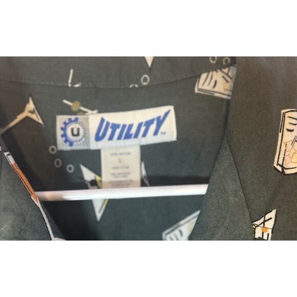 Men’s Utility 100% Rayon Large Party Green Short Sleeve Shirt Button Up Cocktail - Picture 2 of 9